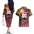 Personalised NAIDOC Week 2025 Saints Football Couples Matching Off The Shoulder Long Sleeve Dress and Hawaiian Shirt Aboriginal Dot Painting