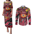 Personalised NAIDOC Week 2025 Saints Football Couples Matching Puletasi and Long Sleeve Button Shirt Aboriginal Dot Painting