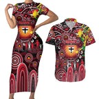 Personalised NAIDOC Week 2025 Saints Football Couples Matching Short Sleeve Bodycon Dress and Hawaiian Shirt Aboriginal Dot Painting