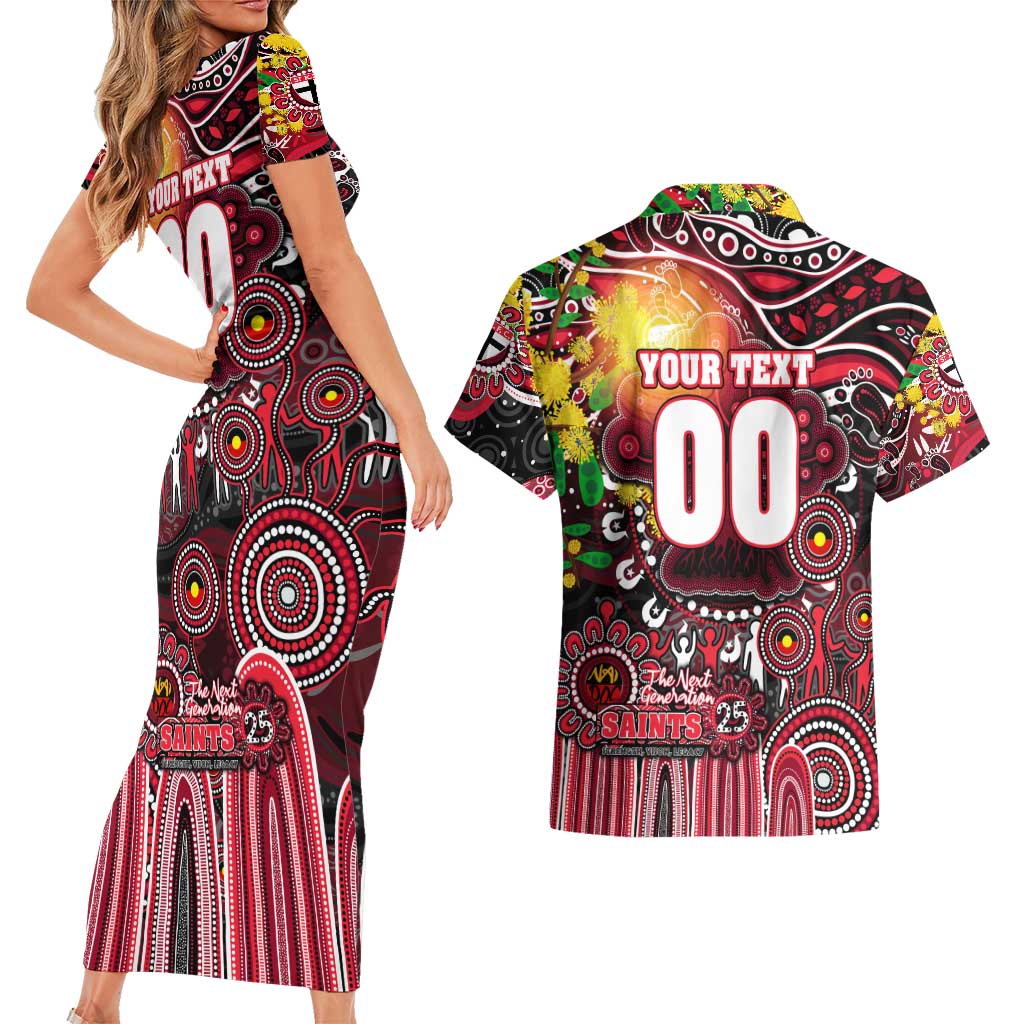 Personalised NAIDOC Week 2025 Saints Football Couples Matching Short Sleeve Bodycon Dress and Hawaiian Shirt Aboriginal Dot Painting