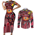 Personalised NAIDOC Week 2025 Saints Football Couples Matching Short Sleeve Bodycon Dress and Long Sleeve Button Shirt Aboriginal Dot Painting