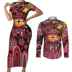 Personalised NAIDOC Week 2025 Saints Football Couples Matching Short Sleeve Bodycon Dress and Long Sleeve Button Shirt Aboriginal Dot Painting