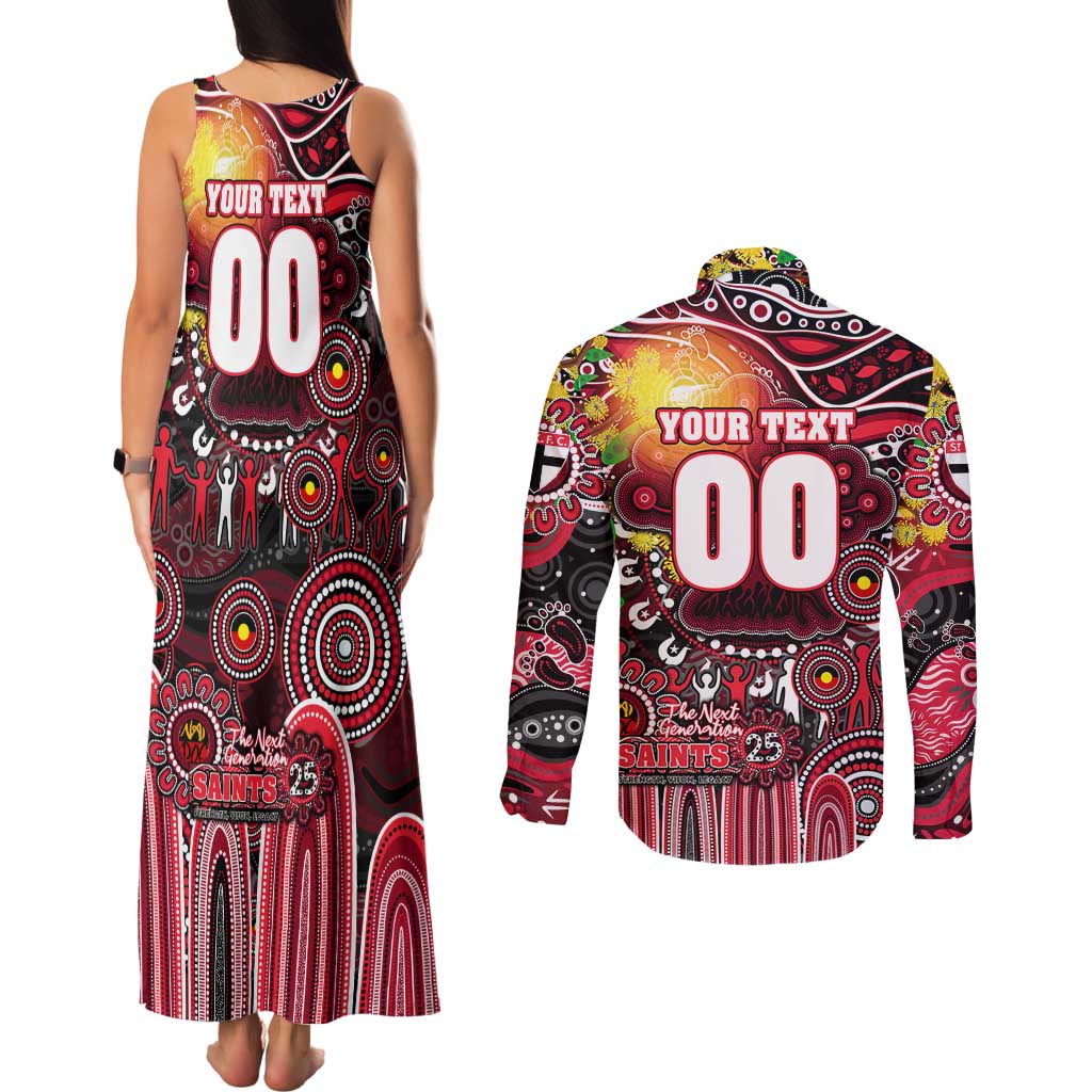 Personalised NAIDOC Week 2025 Saints Football Couples Matching Tank Maxi Dress and Long Sleeve Button Shirt Aboriginal Dot Painting