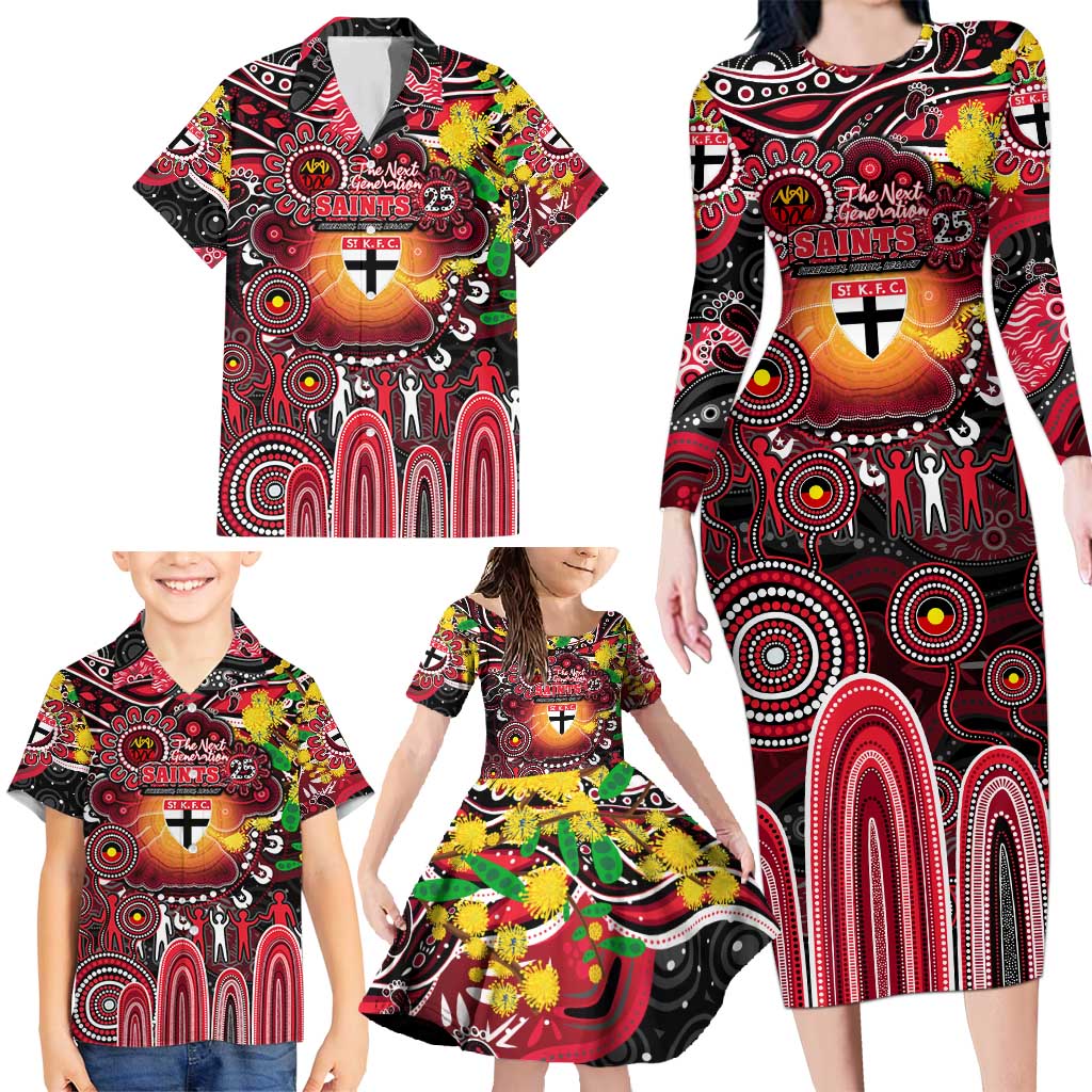 Personalised NAIDOC Week 2025 Saints Football Family Matching Long Sleeve Bodycon Dress and Hawaiian Shirt Aboriginal Dot Painting