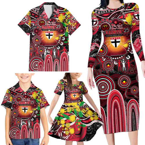Personalised NAIDOC Week 2025 Saints Football Family Matching Long Sleeve Bodycon Dress and Hawaiian Shirt Aboriginal Dot Painting