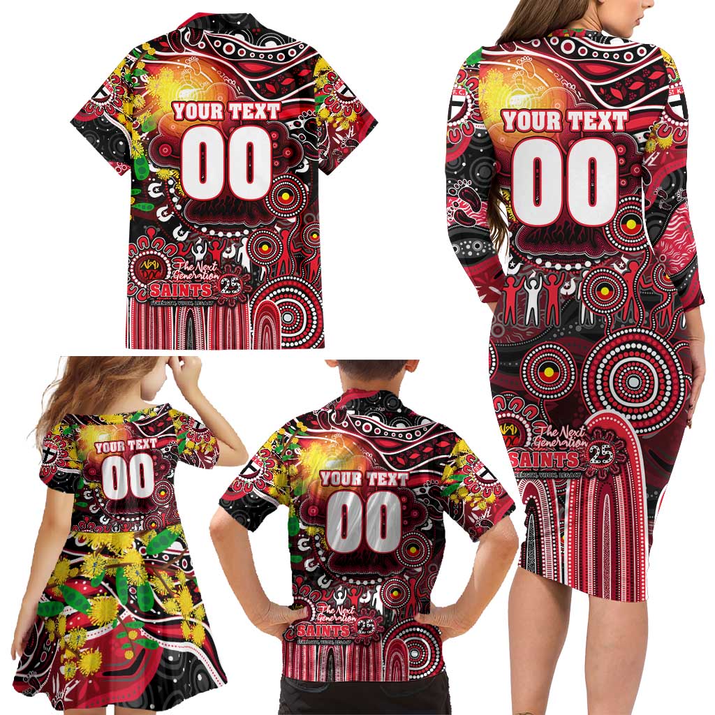Personalised NAIDOC Week 2025 Saints Football Family Matching Long Sleeve Bodycon Dress and Hawaiian Shirt Aboriginal Dot Painting