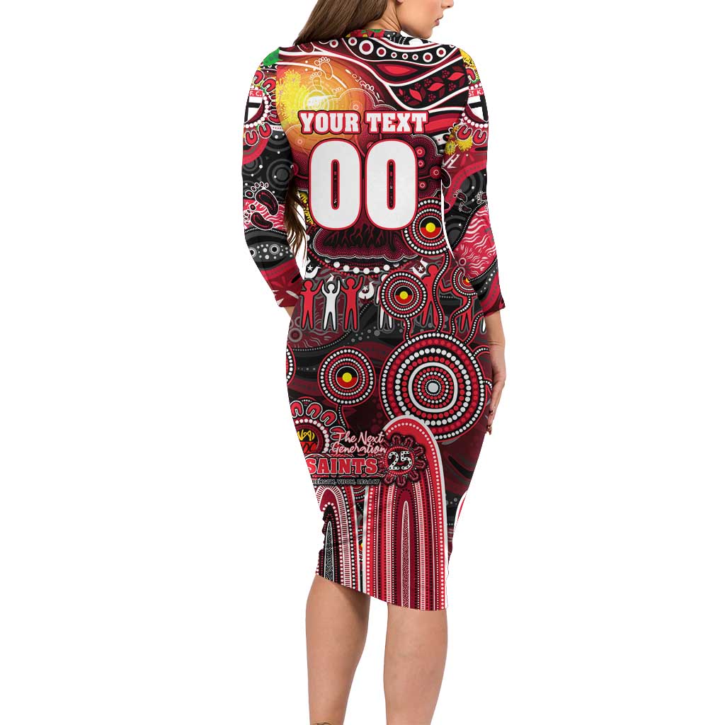 Personalised NAIDOC Week 2025 Saints Football Family Matching Long Sleeve Bodycon Dress and Hawaiian Shirt Aboriginal Dot Painting