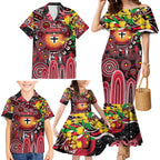 Personalised NAIDOC Week 2025 Saints Football Family Matching Mermaid Dress and Hawaiian Shirt Aboriginal Dot Painting