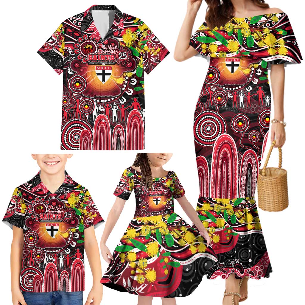 Personalised NAIDOC Week 2025 Saints Football Family Matching Mermaid Dress and Hawaiian Shirt Aboriginal Dot Painting