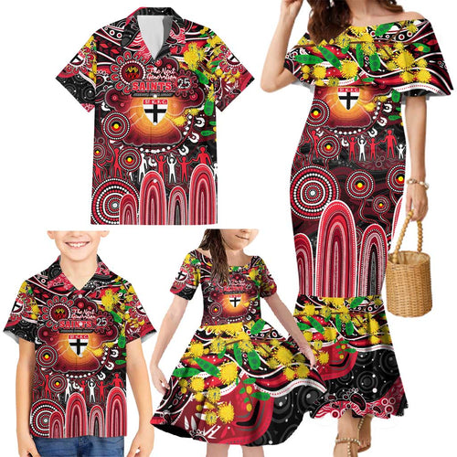 Personalised NAIDOC Week 2025 Saints Football Family Matching Mermaid Dress and Hawaiian Shirt Aboriginal Dot Painting