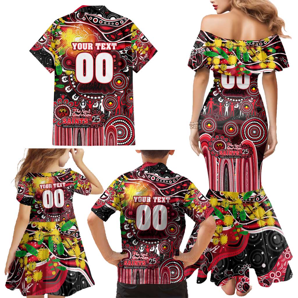 Personalised NAIDOC Week 2025 Saints Football Family Matching Mermaid Dress and Hawaiian Shirt Aboriginal Dot Painting