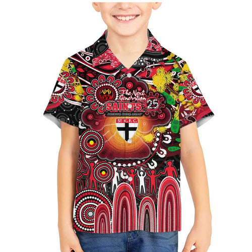 Personalised NAIDOC Week 2025 Saints Football Family Matching Mermaid Dress and Hawaiian Shirt Aboriginal Dot Painting