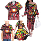Personalised NAIDOC Week 2025 Saints Football Family Matching Off The Shoulder Long Sleeve Dress and Hawaiian Shirt Aboriginal Dot Painting