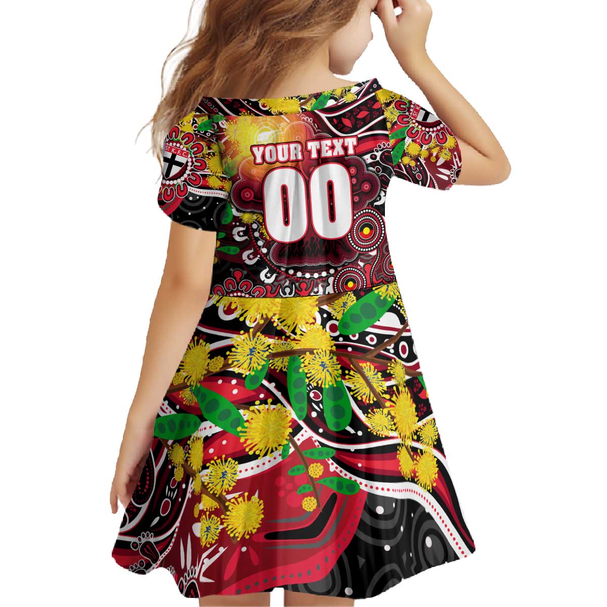 Personalised NAIDOC Week 2025 Saints Football Family Matching Off The Shoulder Long Sleeve Dress and Hawaiian Shirt Aboriginal Dot Painting