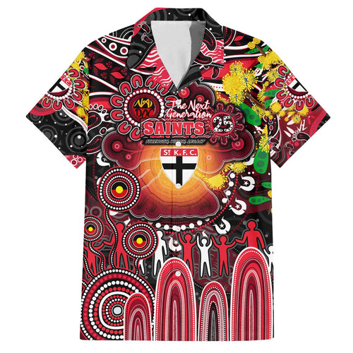 Personalised NAIDOC Week 2025 Saints Football Family Matching Off The Shoulder Long Sleeve Dress and Hawaiian Shirt Aboriginal Dot Painting