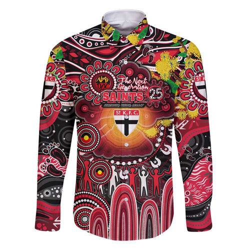 Personalised NAIDOC Week 2025 Saints Football Family Matching Off The Shoulder Long Sleeve Dress and Hawaiian Shirt Aboriginal Dot Painting