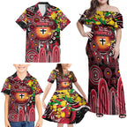 Personalised NAIDOC Week 2025 Saints Football Family Matching Off Shoulder Maxi Dress and Hawaiian Shirt Aboriginal Dot Painting