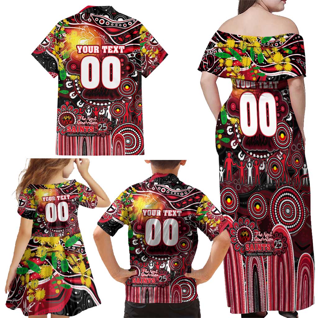 Personalised NAIDOC Week 2025 Saints Football Family Matching Off Shoulder Maxi Dress and Hawaiian Shirt Aboriginal Dot Painting