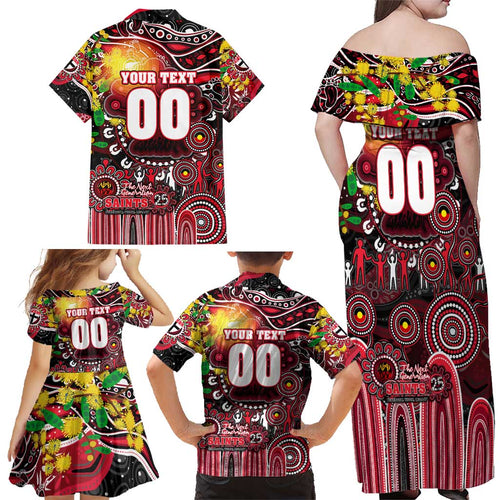 Personalised NAIDOC Week 2025 Saints Football Family Matching Off Shoulder Maxi Dress and Hawaiian Shirt Aboriginal Dot Painting