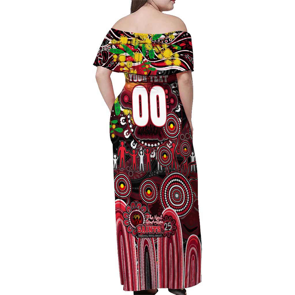 Personalised NAIDOC Week 2025 Saints Football Family Matching Off Shoulder Maxi Dress and Hawaiian Shirt Aboriginal Dot Painting