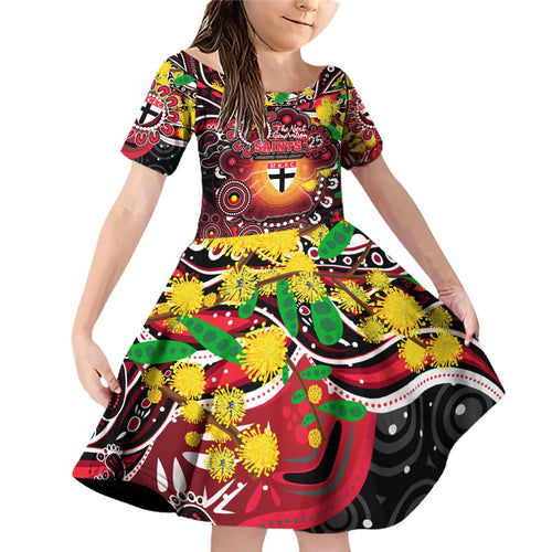 Personalised NAIDOC Week 2025 Saints Football Family Matching Off Shoulder Short Dress and Hawaiian Shirt Aboriginal Dot Painting