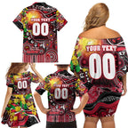 Personalised NAIDOC Week 2025 Saints Football Family Matching Off Shoulder Short Dress and Hawaiian Shirt Aboriginal Dot Painting