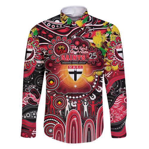 Personalised NAIDOC Week 2025 Saints Football Family Matching Off Shoulder Short Dress and Hawaiian Shirt Aboriginal Dot Painting