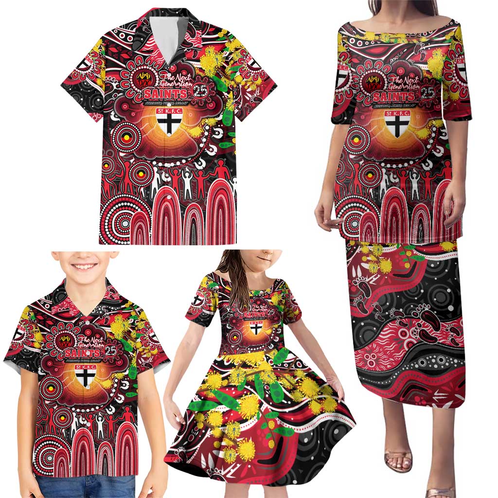 Personalised NAIDOC Week 2025 Saints Football Family Matching Puletasi and Hawaiian Shirt Aboriginal Dot Painting