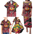 Personalised NAIDOC Week 2025 Saints Football Family Matching Puletasi and Hawaiian Shirt Aboriginal Dot Painting