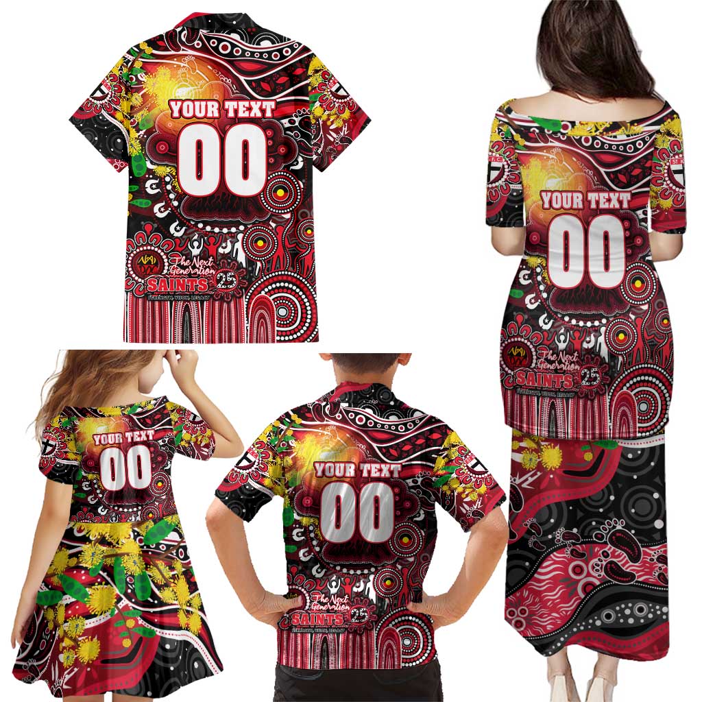 Personalised NAIDOC Week 2025 Saints Football Family Matching Puletasi and Hawaiian Shirt Aboriginal Dot Painting
