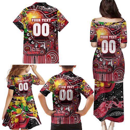 Personalised NAIDOC Week 2025 Saints Football Family Matching Puletasi and Hawaiian Shirt Aboriginal Dot Painting