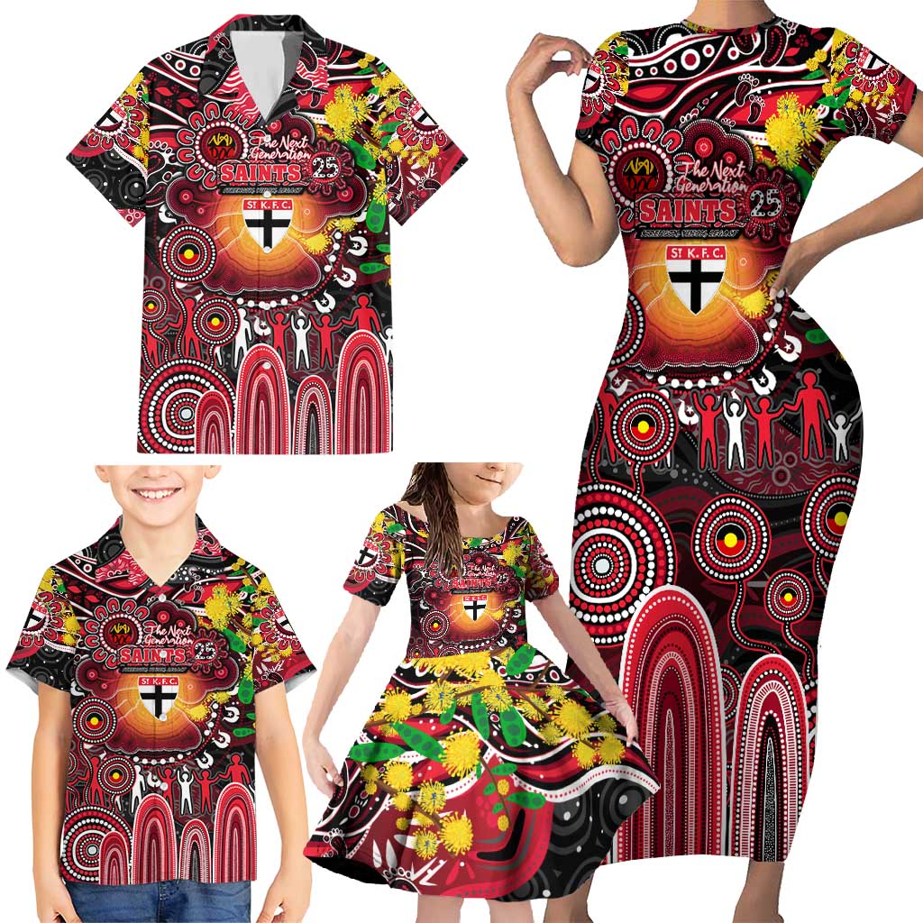 Personalised NAIDOC Week 2025 Saints Football Family Matching Short Sleeve Bodycon Dress and Hawaiian Shirt Aboriginal Dot Painting