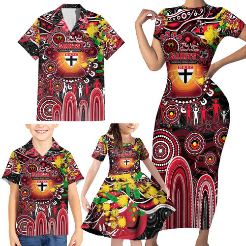 Personalised NAIDOC Week 2025 Saints Football Family Matching Short Sleeve Bodycon Dress and Hawaiian Shirt Aboriginal Dot Painting