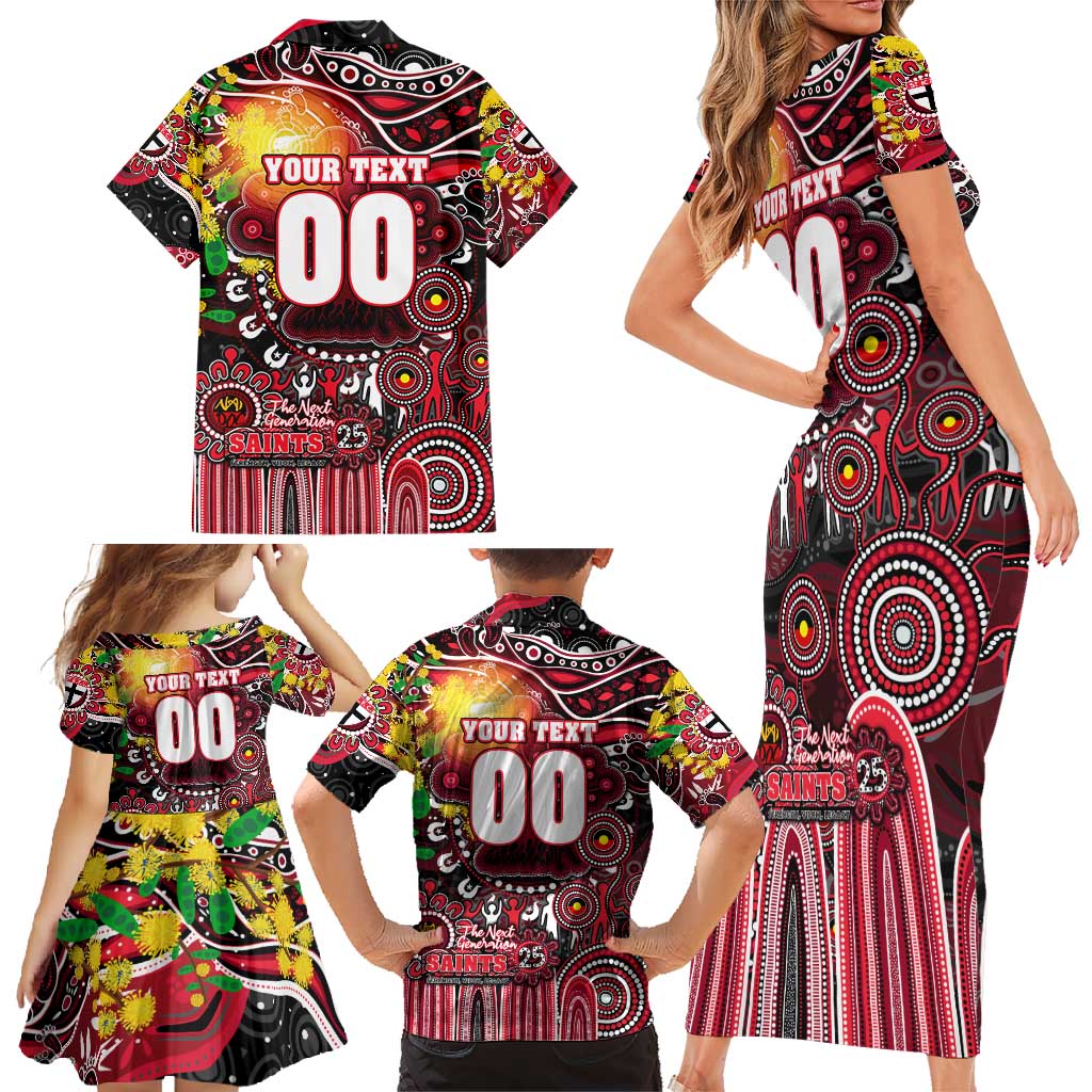 Personalised NAIDOC Week 2025 Saints Football Family Matching Short Sleeve Bodycon Dress and Hawaiian Shirt Aboriginal Dot Painting