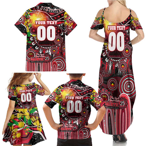Personalised NAIDOC Week 2025 Saints Football Family Matching Summer Maxi Dress and Hawaiian Shirt Aboriginal Dot Painting