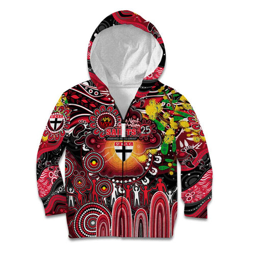 Personalised NAIDOC Week 2025 Saints Football Kid Hoodie Aboriginal Dot Painting