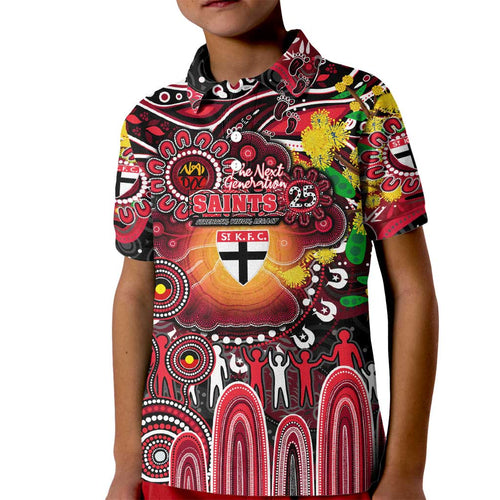 Personalised NAIDOC Week 2025 Saints Football Kid Polo Shirt Aboriginal Dot Painting