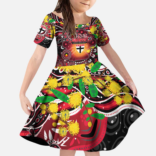 Personalised NAIDOC Week 2025 Saints Football Kid Short Sleeve Dress Aboriginal Dot Painting