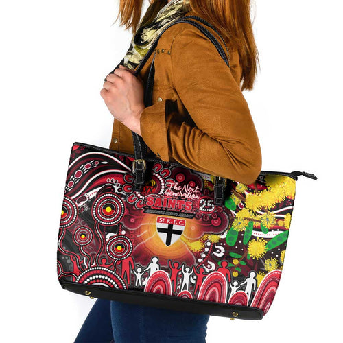NAIDOC Week 2025 Saints Football Leather Tote Bag Aboriginal Dot Painting