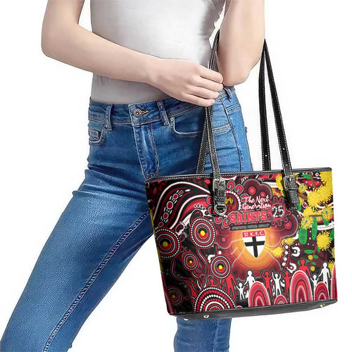NAIDOC Week 2025 Saints Football Leather Tote Bag Aboriginal Dot Painting