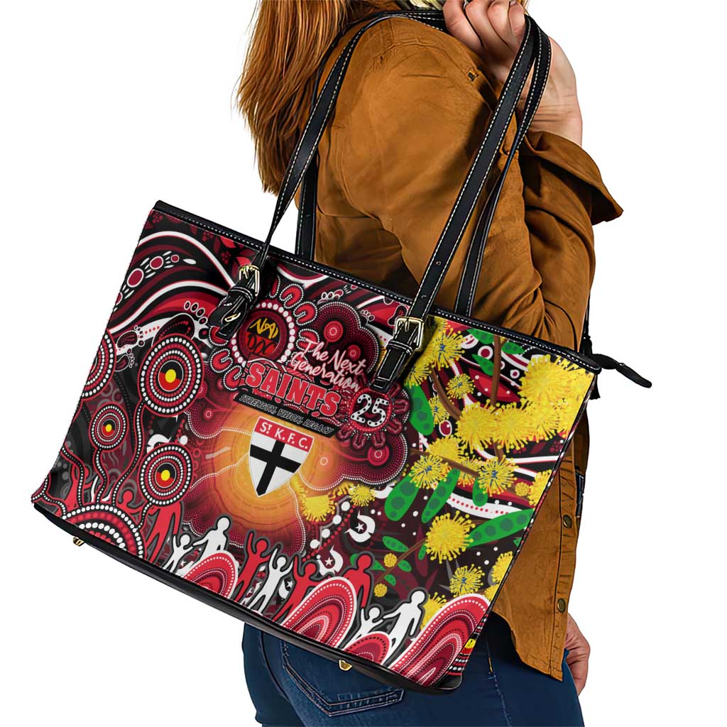 NAIDOC Week 2025 Saints Football Leather Tote Bag Aboriginal Dot Painting