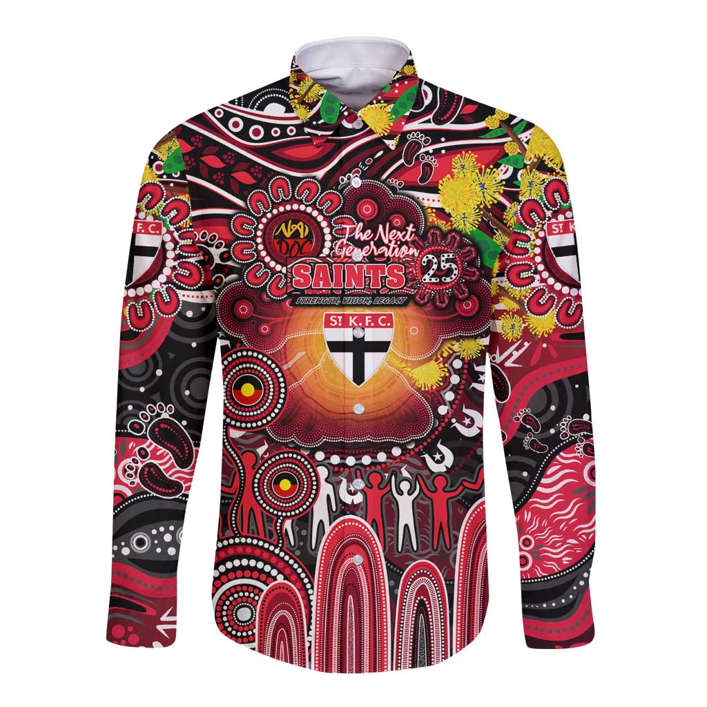 Personalised NAIDOC Week 2025 Saints Football Long Sleeve Button Shirt Aboriginal Dot Painting