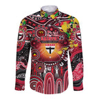 Personalised NAIDOC Week 2025 Saints Football Long Sleeve Button Shirt Aboriginal Dot Painting