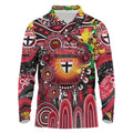 Personalised NAIDOC Week 2025 Saints Football Long Sleeve Polo Shirt Aboriginal Dot Painting