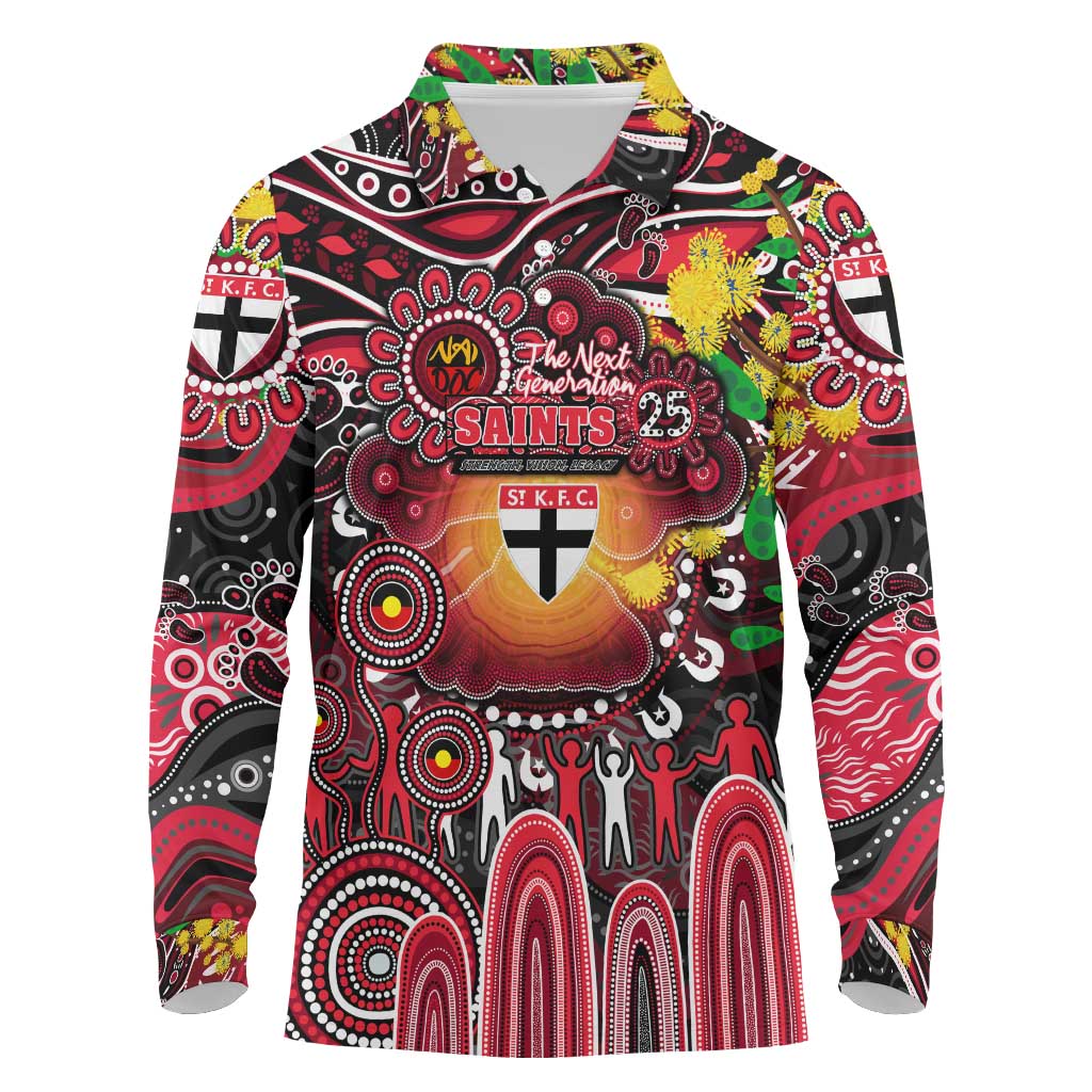 Personalised NAIDOC Week 2025 Saints Football Long Sleeve Polo Shirt Aboriginal Dot Painting