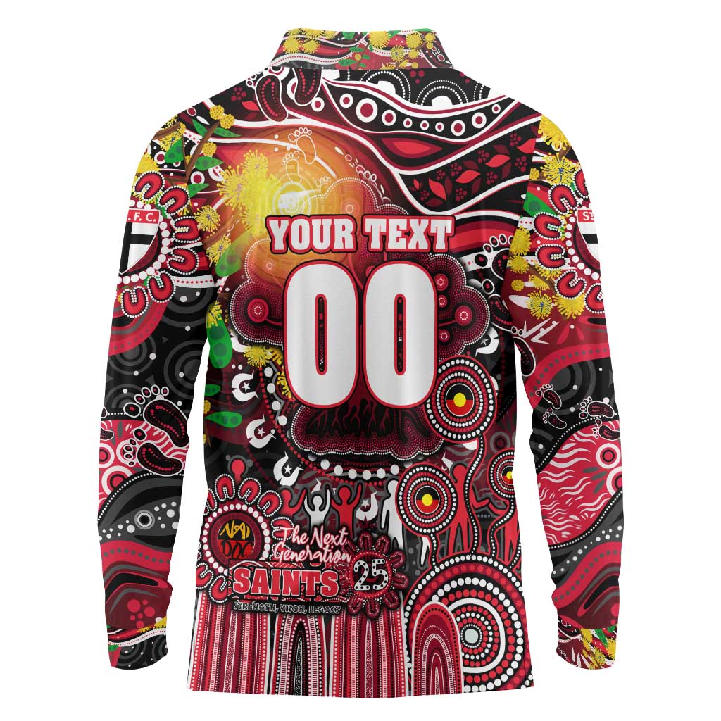 Personalised NAIDOC Week 2025 Saints Football Long Sleeve Polo Shirt Aboriginal Dot Painting