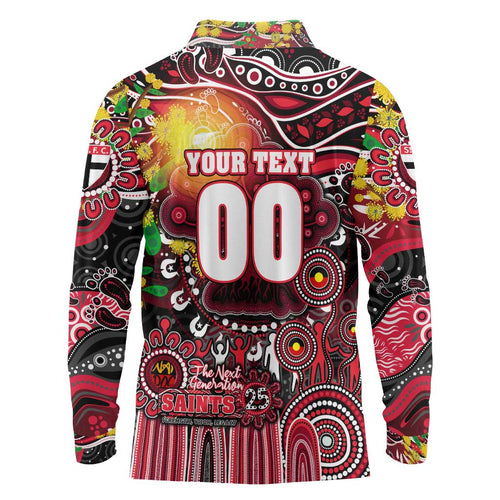 Personalised NAIDOC Week 2025 Saints Football Long Sleeve Polo Shirt Aboriginal Dot Painting