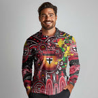 Personalised NAIDOC Week 2025 Saints Football Long Sleeve Polo Shirt Aboriginal Dot Painting