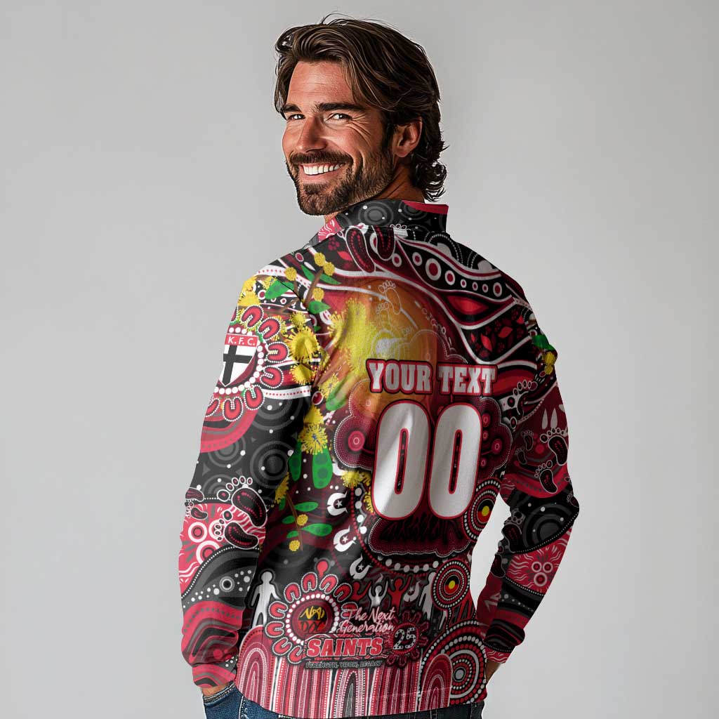 Personalised NAIDOC Week 2025 Saints Football Long Sleeve Polo Shirt Aboriginal Dot Painting