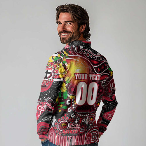 Personalised NAIDOC Week 2025 Saints Football Long Sleeve Polo Shirt Aboriginal Dot Painting